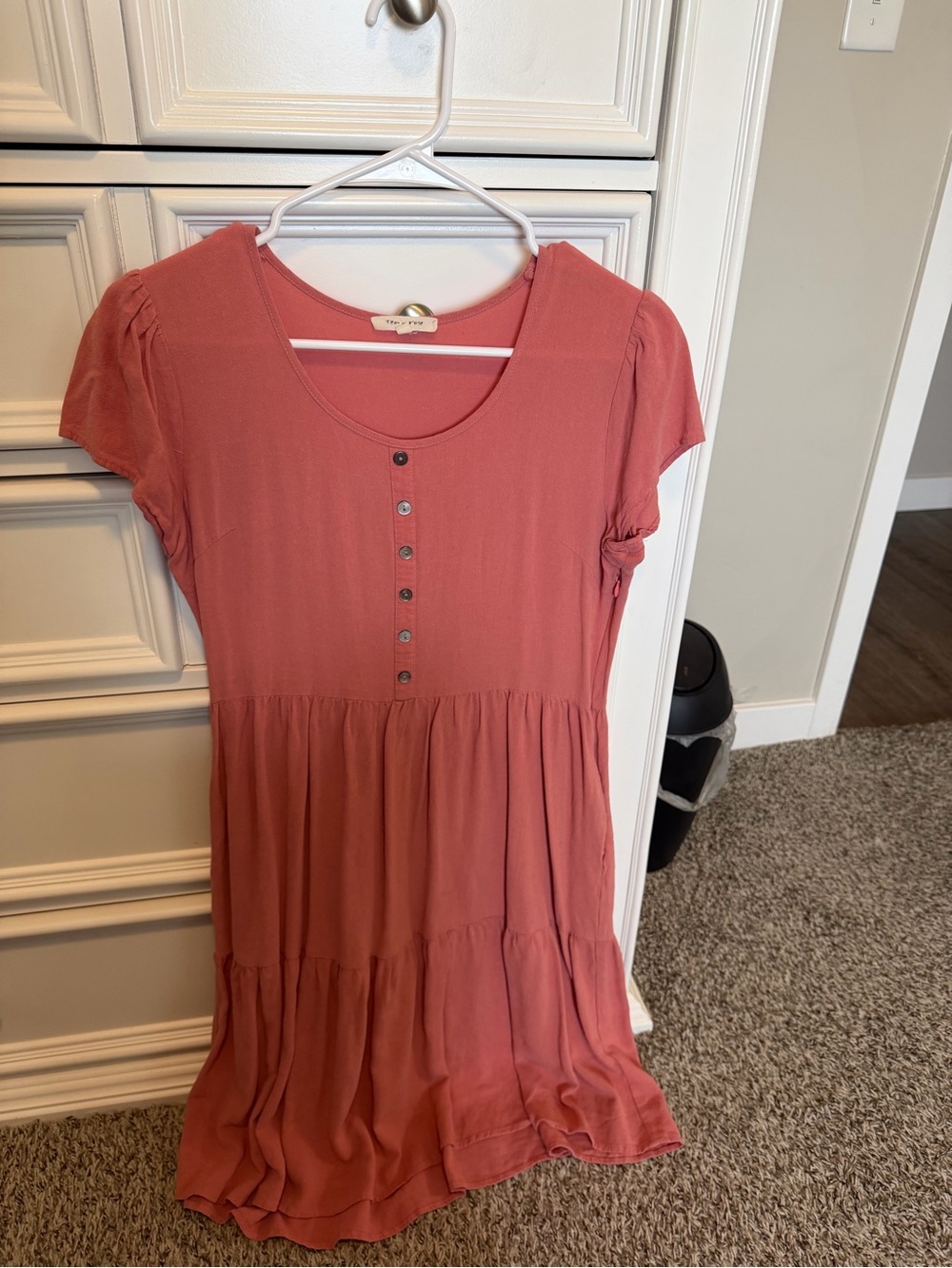tea n rose Dusty Rose Short-Sleeve Tiered Button Front Dress